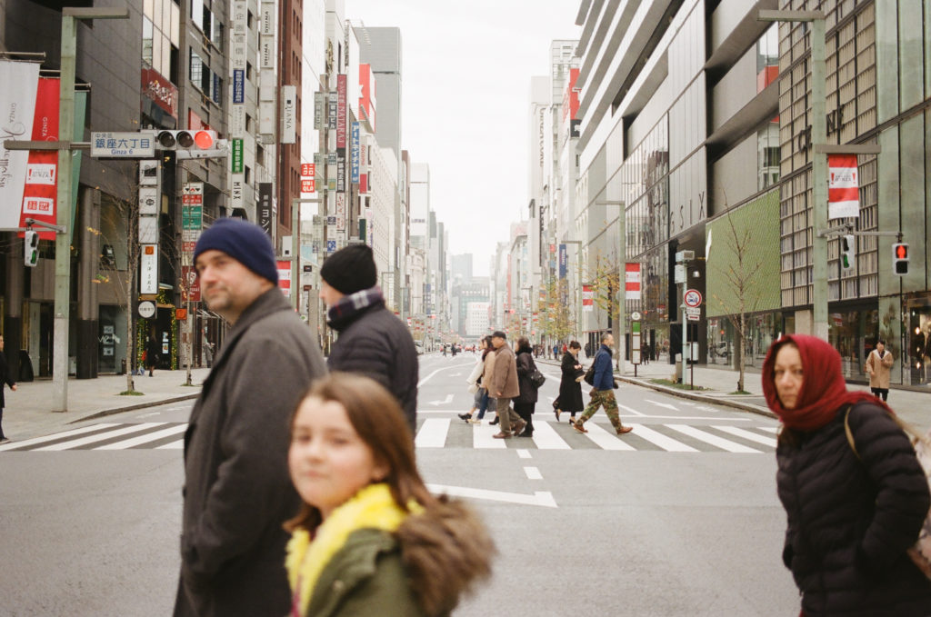 crossing the street in ginza japan