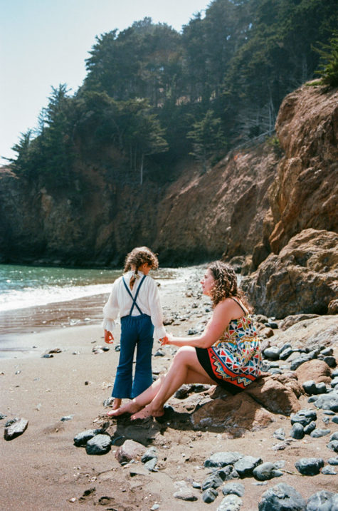 mother and daughter on beach in San Francisco